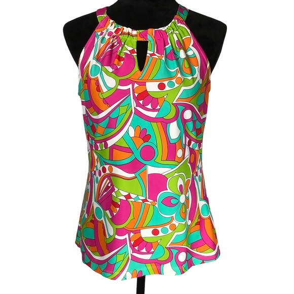 Jude Connally Tops - Jude Connally Colorful Tank Top Mod Floral Print Sleeveless Stretchy Exercise